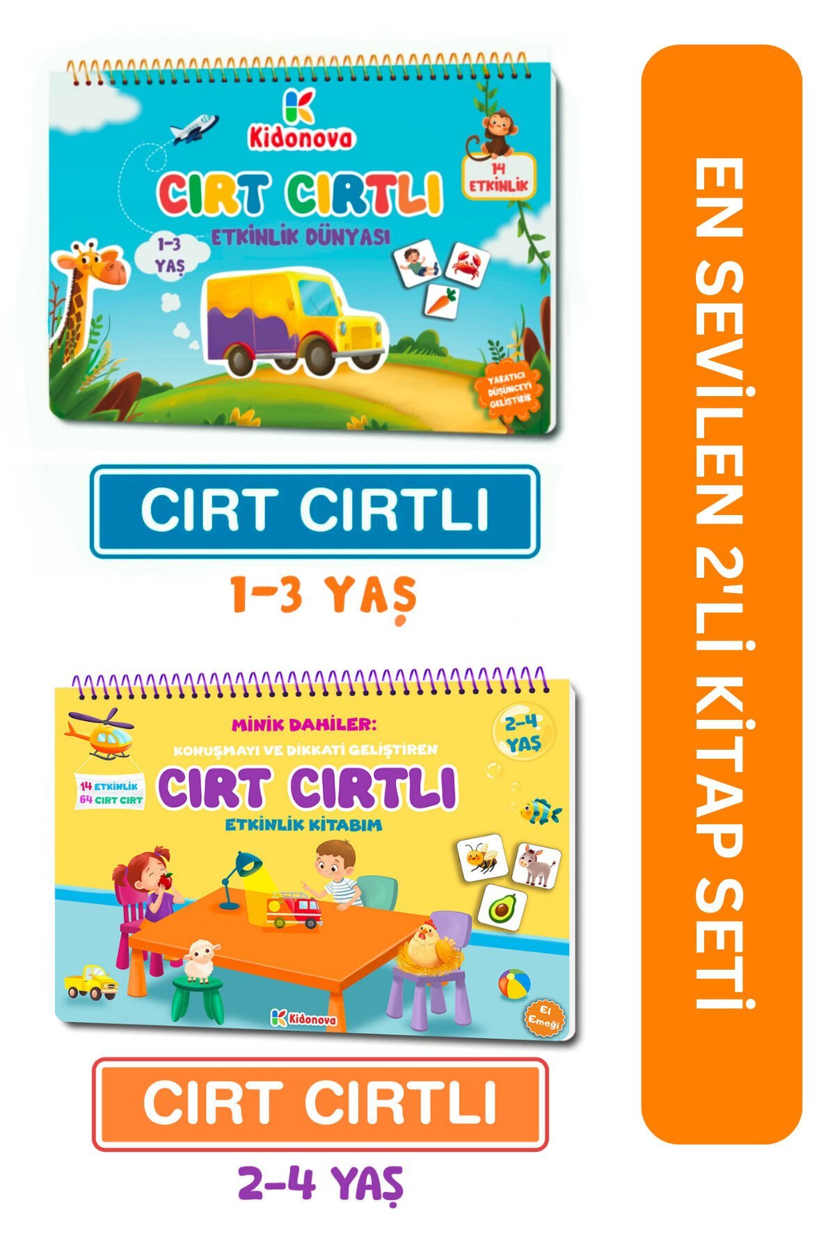 Kidonova: Cırt Cırtlı Etkinlik Kitabım 2'li Set (1-3 YAŞ, 2-4 YAŞ)